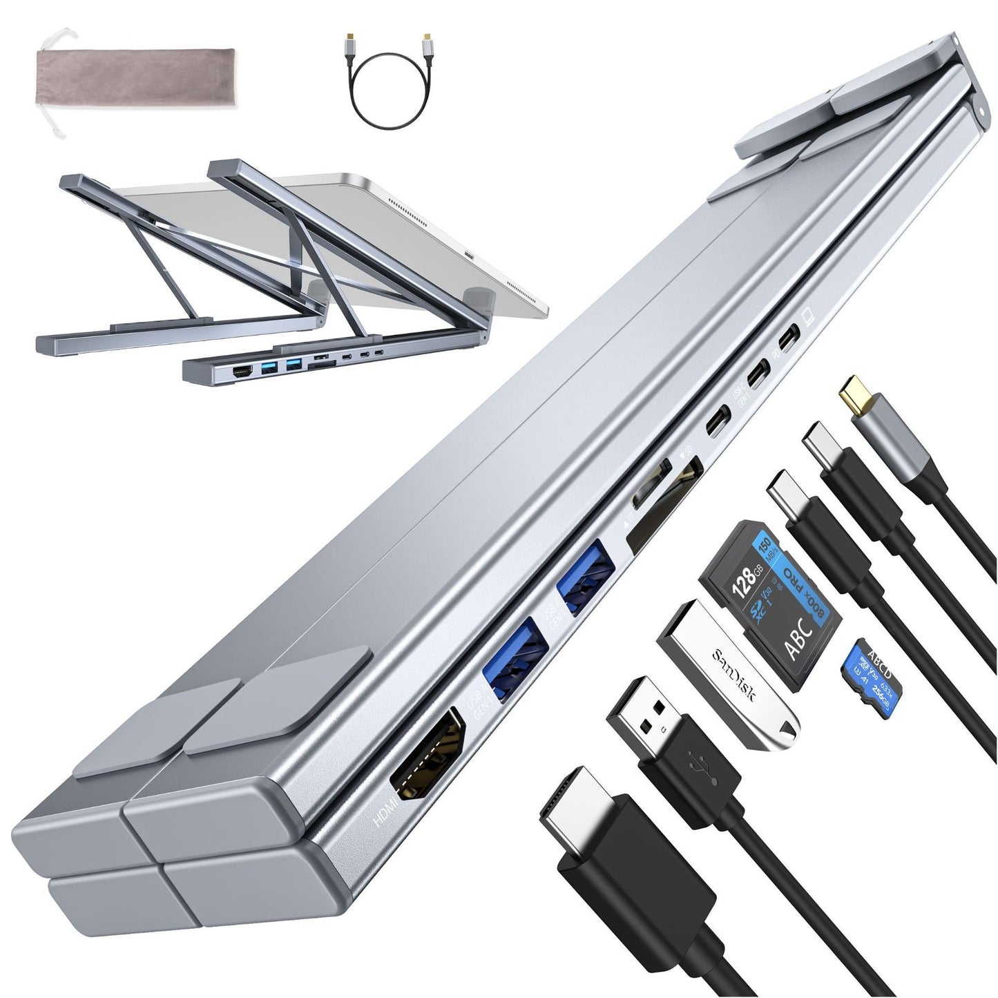 Aluminum Alloy Docking Station with Multiple Ports & Stand