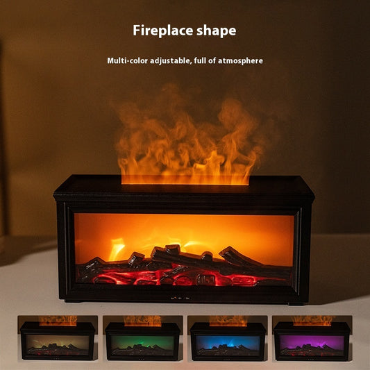 Fireplace-shaped light with multi-color adjustable flames on a dark background