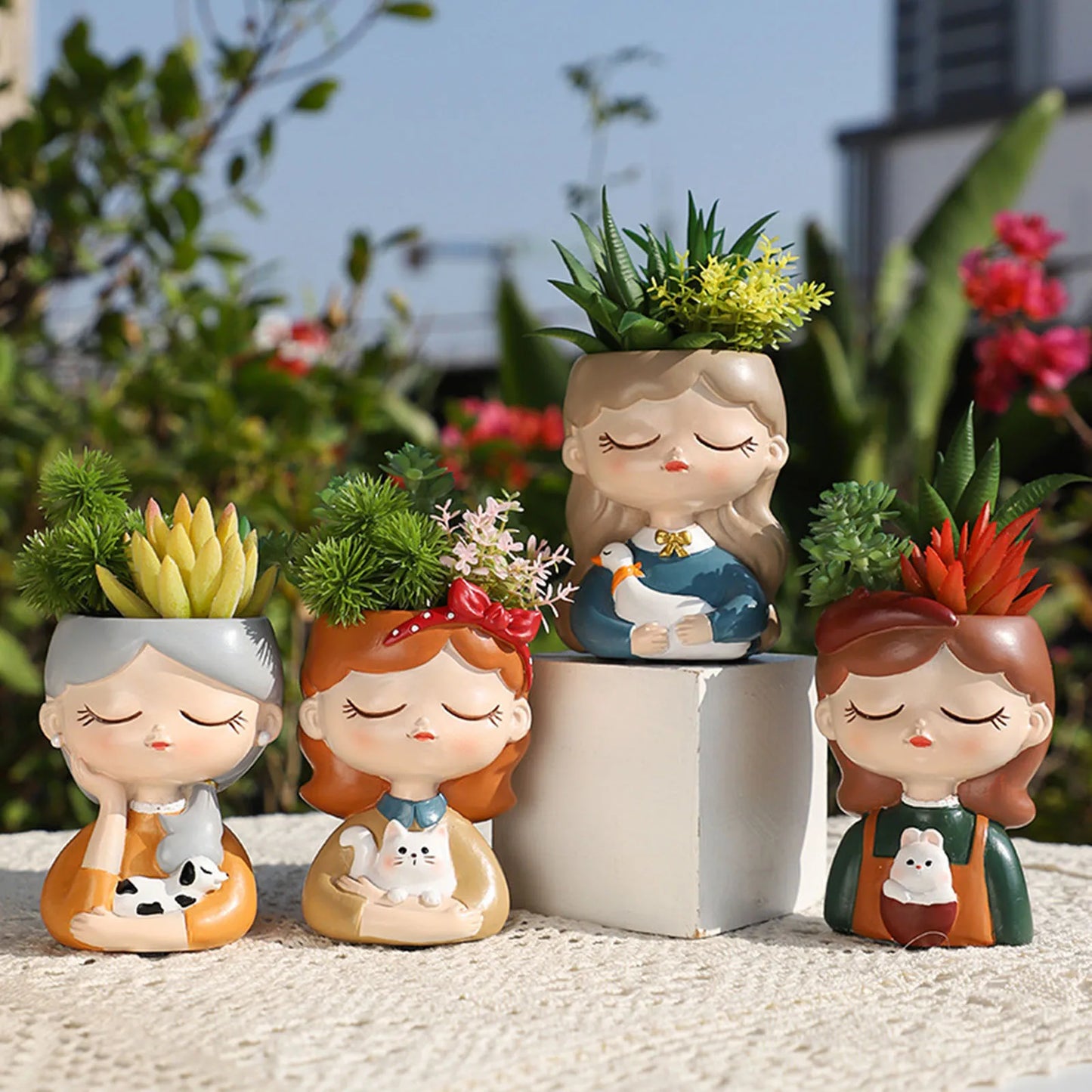 Girl Figurine Planter Pot