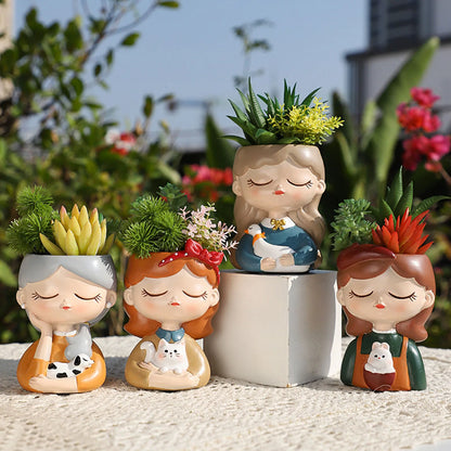 Girl Figurine Planter Pot