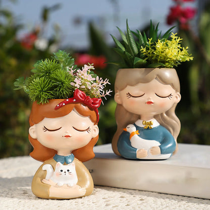 Girl Figurine Planter Pot