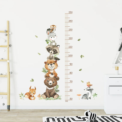 Adorable Animal Height Chart Wall Stickers for Kids Room