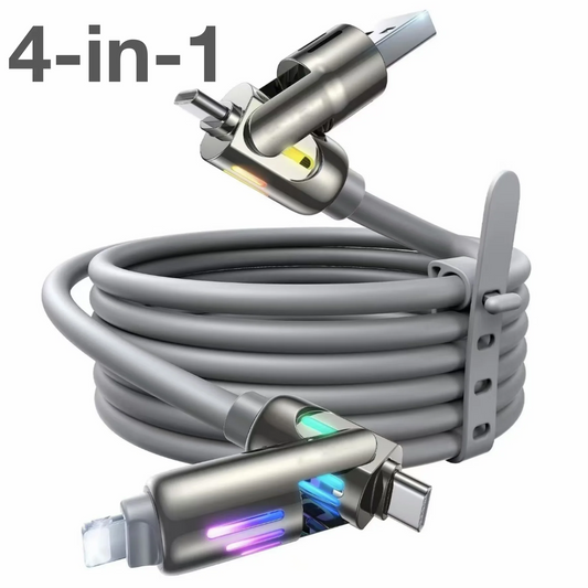 4-in-1 cable with multiple connectors on a white background