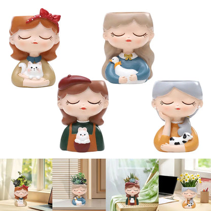 Girl Figurine Planter Pot