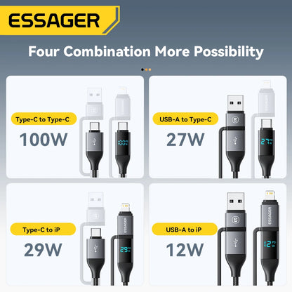 Charge & Monitor: Essager 100W USB-C Cable for iPhone, Macbook, iPad - Digital Display