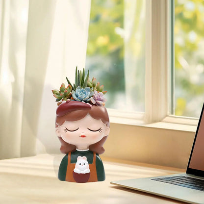 Girl Figurine Planter Pot