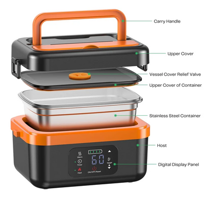 Cordless Electric Lunch Box – Rechargeable Self-Heating Food Warmer (16,000mAh)