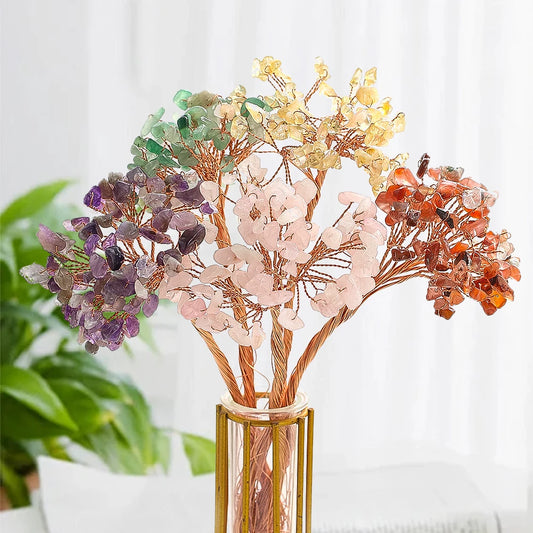 5pcs Natural Crystal Stone Flower Bouquet – Handmade Copper Wire Weaving Ornament