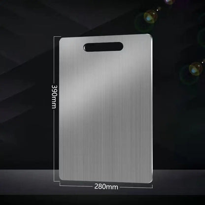Metallic rectangular object with dimensions on a dark background
