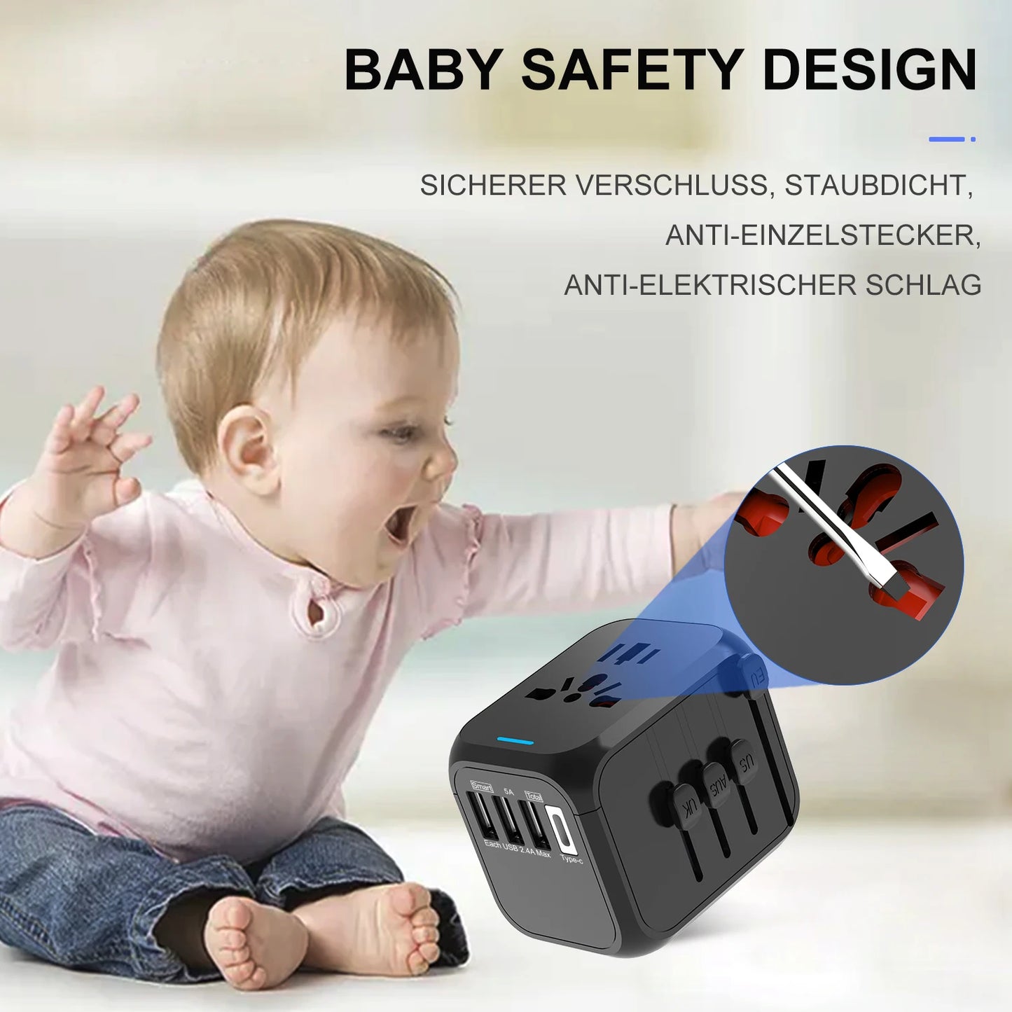 Travel Adapter: US/EU/UK/AUS with USB