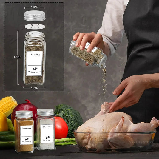 Person seasoning a chicken with spices, showing spice containers and measurements.