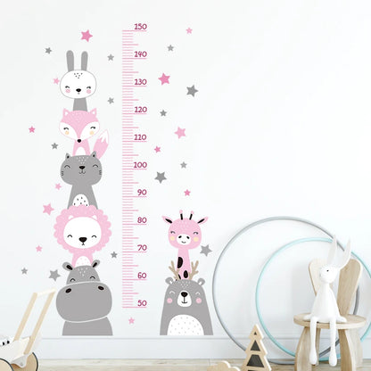 Adorable Animal Height Chart Wall Stickers for Kids Room