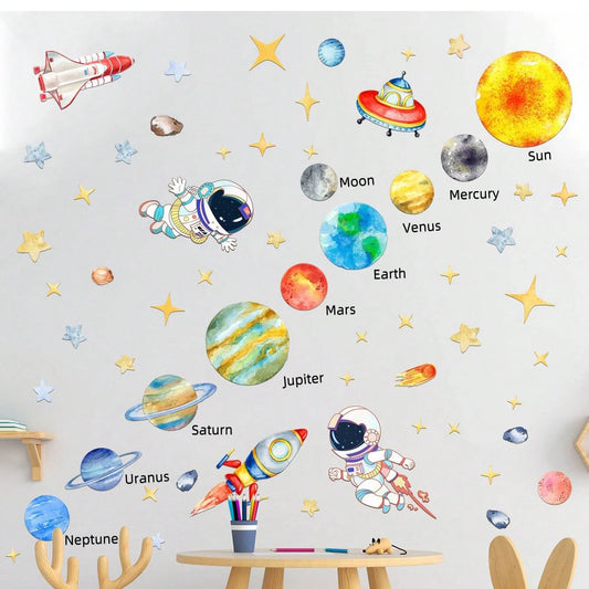 3D Astronaut & Rocket Wall Stickers - Kids' Room Space Theme