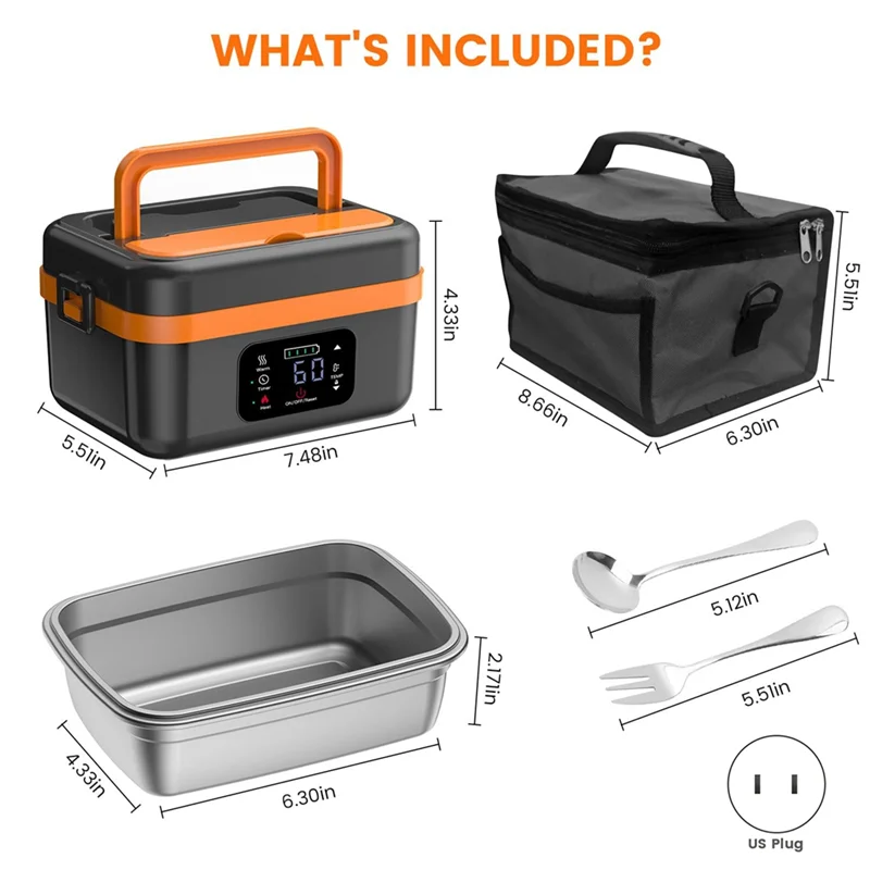 Cordless Electric Lunch Box – Rechargeable Self-Heating Food Warmer (16,000mAh)