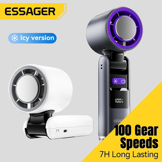 Essager hair dryer with purple accents on a gray background