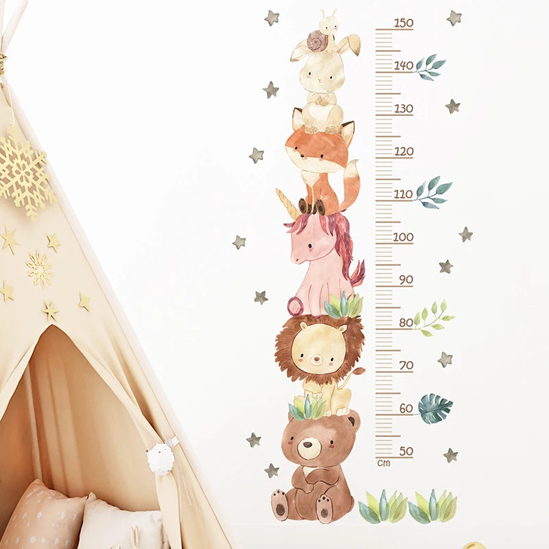 Adorable Animal Height Chart Wall Stickers for Kids Room