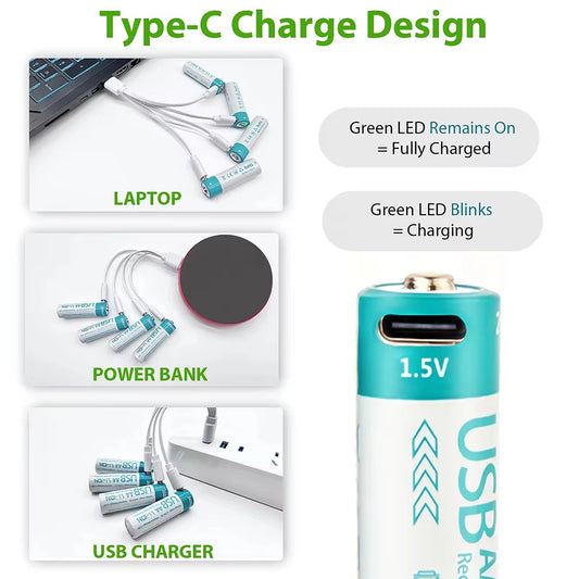 MATOV 1.5V AA USB Type-C Rechargeable Battery - 2600mWh