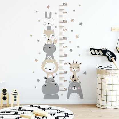 Adorable Animal Height Chart Wall Stickers for Kids Room