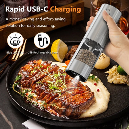 Electric Pepper Grinder – USB Rechargeable Stainless Steel Salt & Pepper Mill