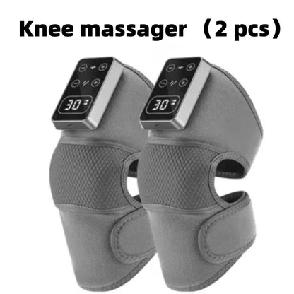 Two gray knee massagers with digital controls on a white background