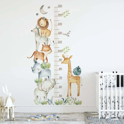 Adorable Animal Height Chart Wall Stickers for Kids Room