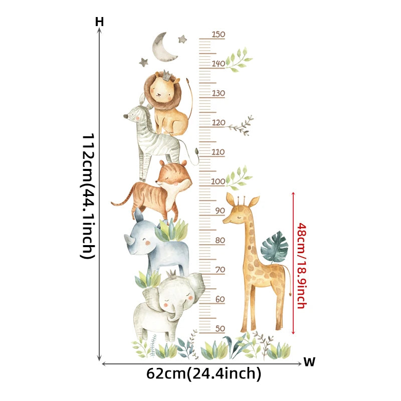 Adorable Animal Height Chart Wall Stickers for Kids Room