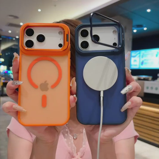 Frosted Matte Magnetic iPhone 17 Case, Translucent Cover with Metal Bracket & MagSafe Wireless Charging Support